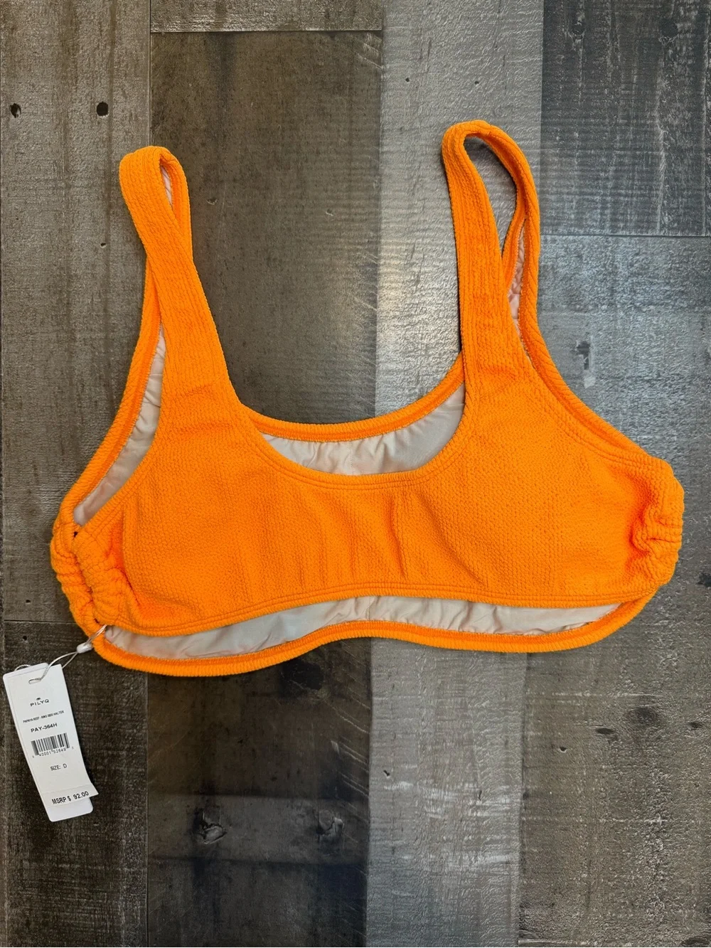 Pilyq Papaya Reef-Side Ring  Halter Orange Ribbed Scoop Bandeau Top size D